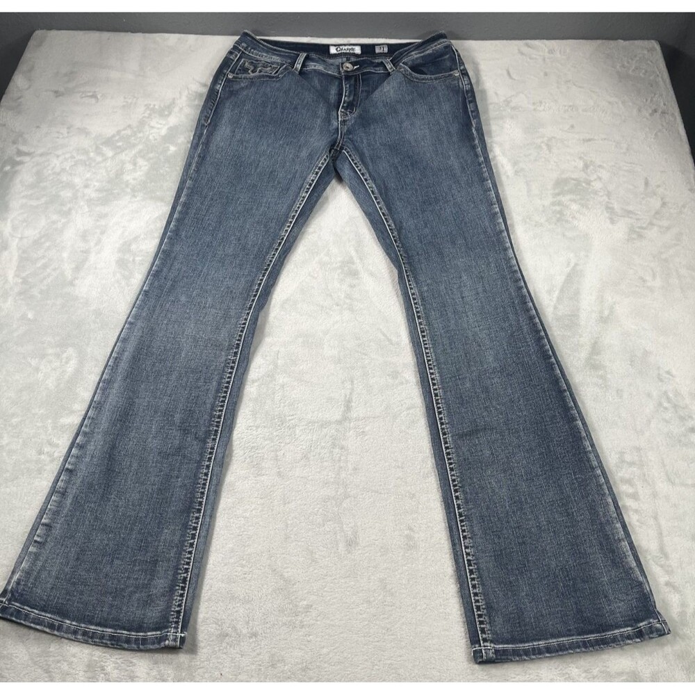 Charme Low Rise Bootcut Jeans Embroidered Pocket Womens Y2K 31 Stretch